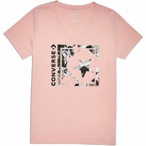 Converse LINEAR FLORAL BOX STAR VNECK TEE růžová S - Dámské triko