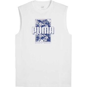 Puma ESSENTIALS + PALMS RESORT SLEEVESS TEE Pánské triko bez rukávů, bílá, velikost