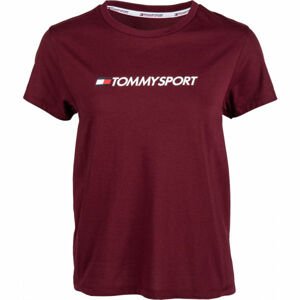 Tommy Hilfiger COTTON MIX CHEST LOGO TOP Dámské tričko, vínová, velikost L